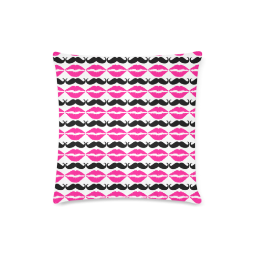 Pink and Black Hipster Mustache and Lips Custom Zippered Pillow Case 16"x16" (one side)