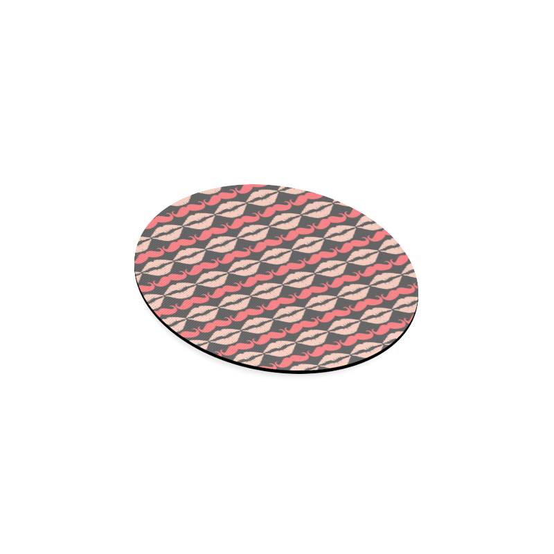 Pink Gray Hipster Mustache and Lips Round Coaster