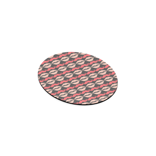 Pink Gray Hipster Mustache and Lips Round Coaster