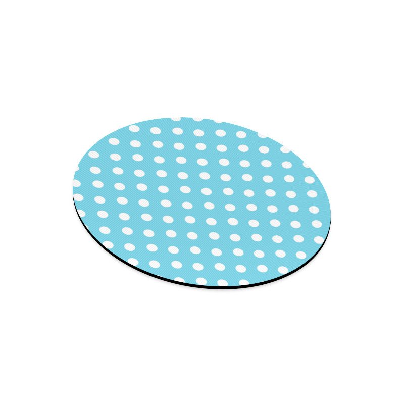 Cyan Polka Dots Round Mousepad