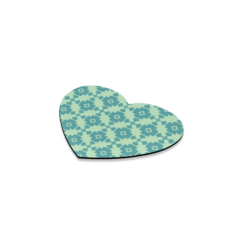 Teal Mint Geometric Tile Pattern Heart Coaster