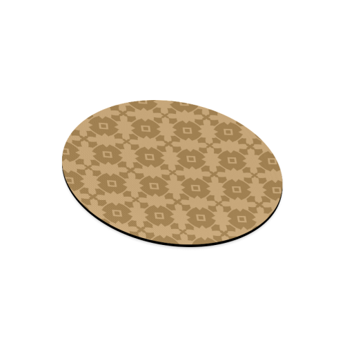 Dark tan Geometric Tile Pattern Round Mousepad