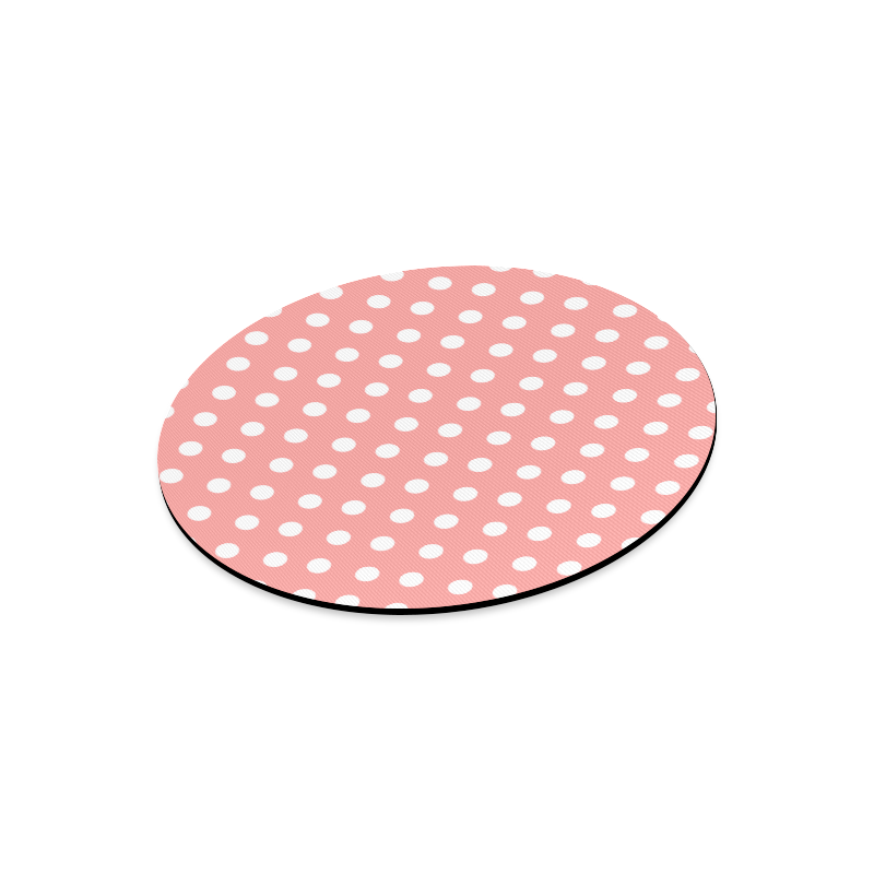 Coral Pink Polka Dots Round Mousepad