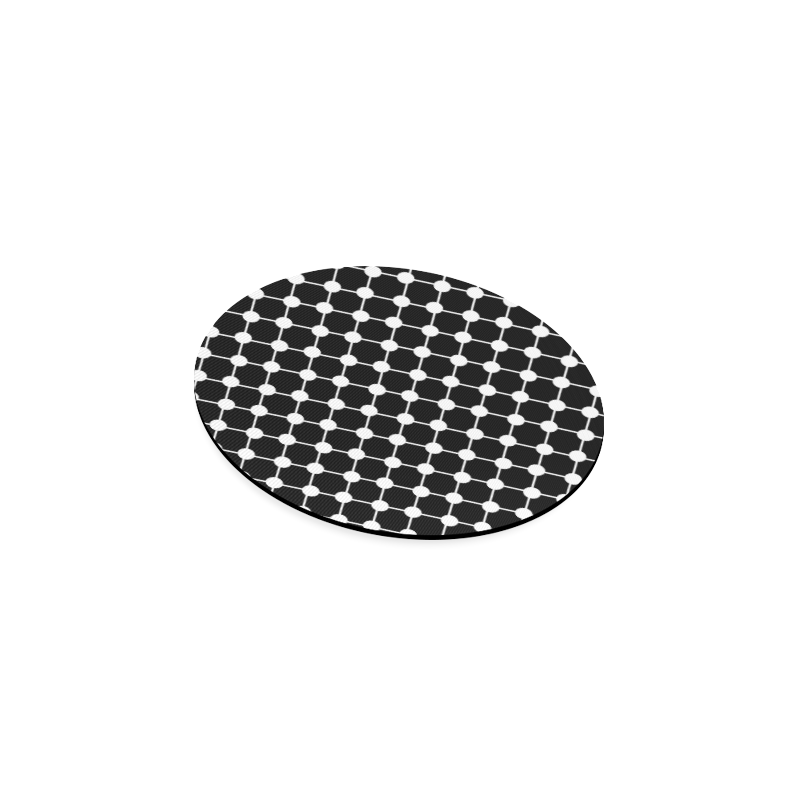 Black and White Trellis Dots Round Coaster