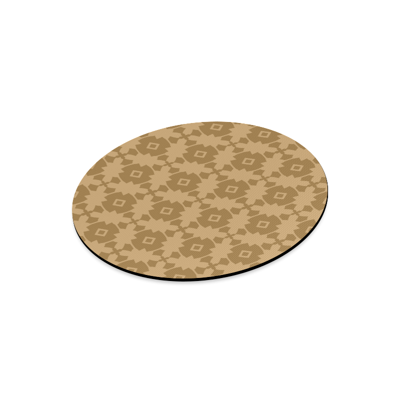 Dark tan Geometric Tile Pattern Round Mousepad