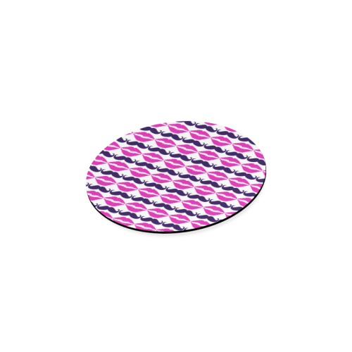 Hot Pink Hipster Mustache and Lips Round Coaster