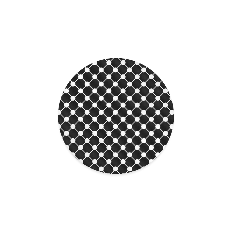 Black and White Trellis Dots Round Coaster