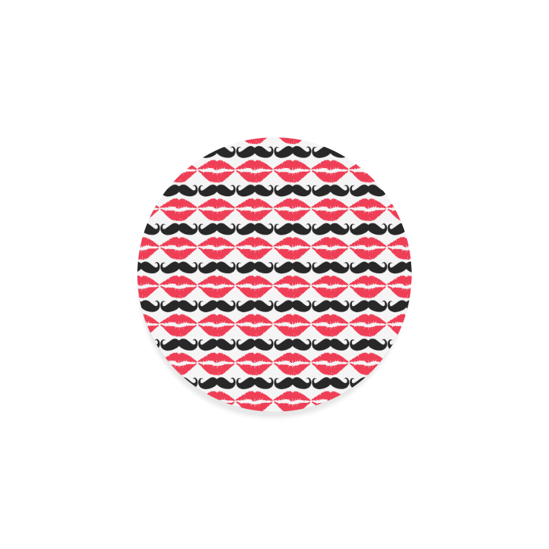 Red and Black Hipster Mustache and Lips Round Coaster
