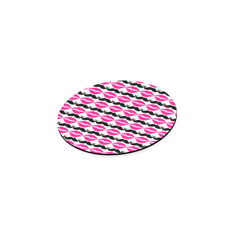 Pink and Black Hipster Mustache and Lips Round Coaster