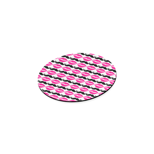 Pink and Black Hipster Mustache and Lips Round Coaster