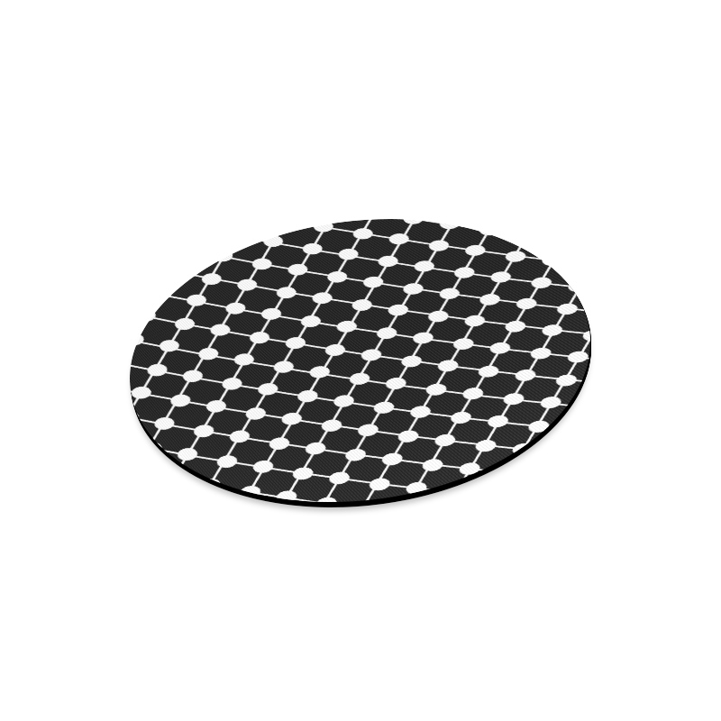 Black and White Trellis Dots Round Mousepad