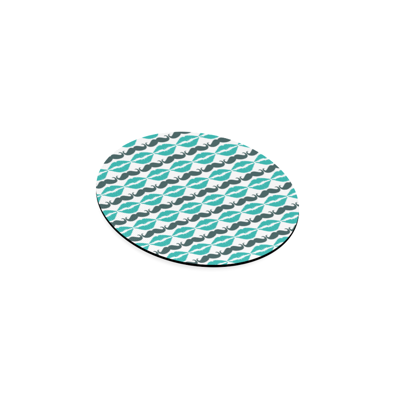 Teal Hipster Mustache and Lips Round Coaster