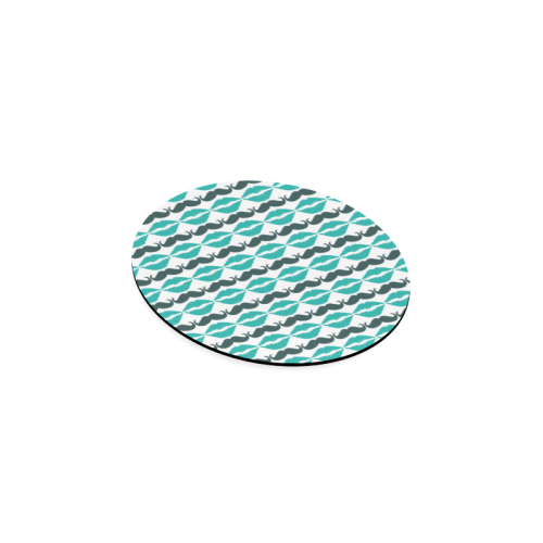 Teal Hipster Mustache and Lips Round Coaster
