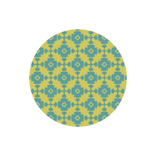 Yellow Teal Geometric Tile Pattern Round Mousepad
