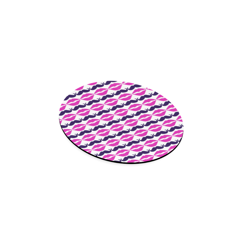 Hot Pink Hipster Mustache and Lips Round Coaster