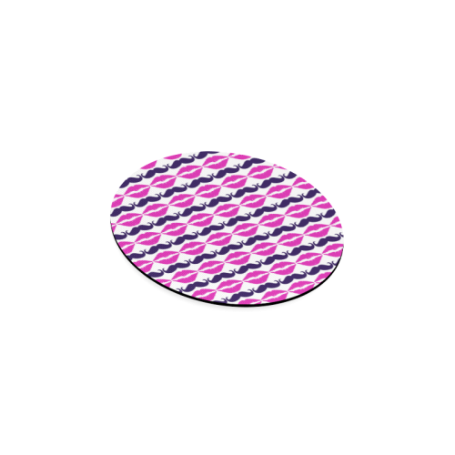 Hot Pink Hipster Mustache and Lips Round Coaster