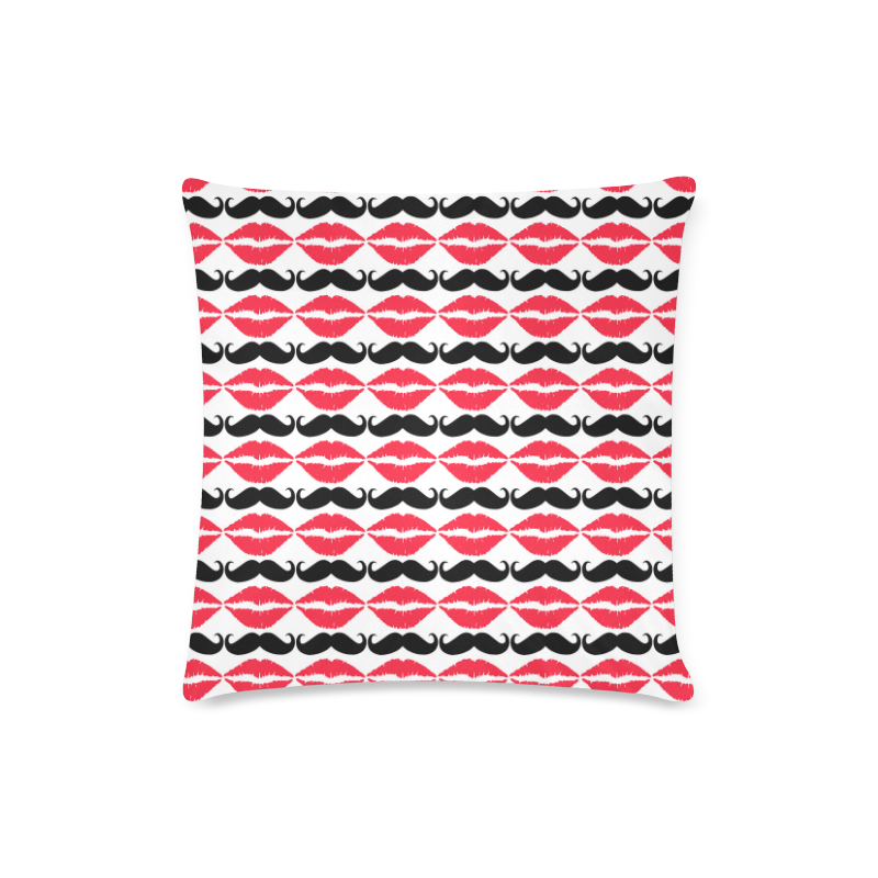 Red and Black Hipster Mustache and Lips Custom Zippered Pillow Case 16"x16" (one side)