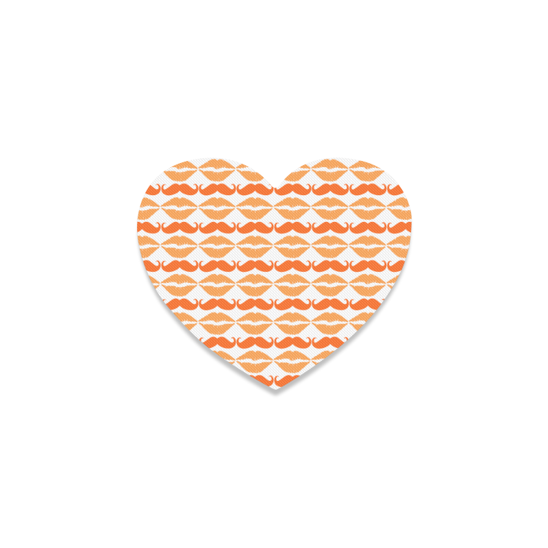 Orange Hipster Mustache and Lips Heart Coaster