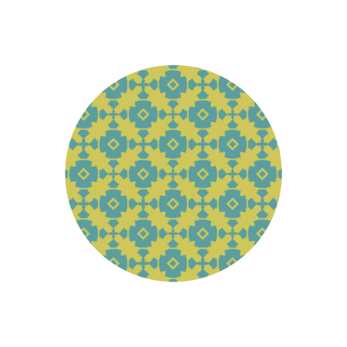 Yellow Teal Geometric Tile Pattern Round Mousepad