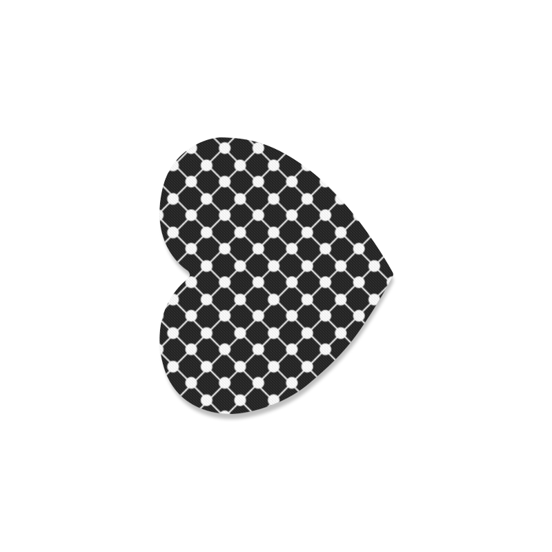 Black and White Trellis Dots Heart Coaster