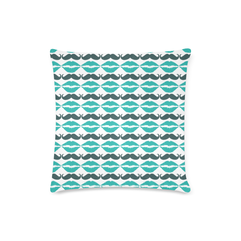 Teal Hipster Mustache and Lips Custom Zippered Pillow Case 16"x16" (one side)