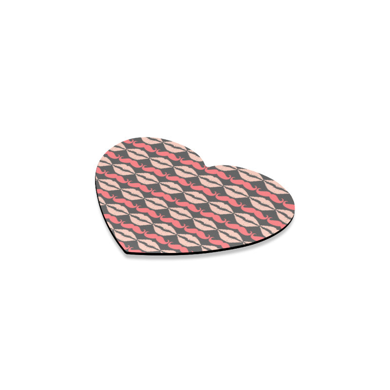 Pink Gray Hipster Mustache and Lips Heart Coaster