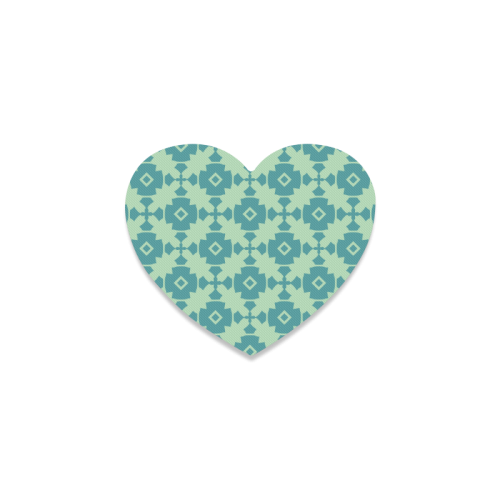 Teal Mint Geometric Tile Pattern Heart Coaster