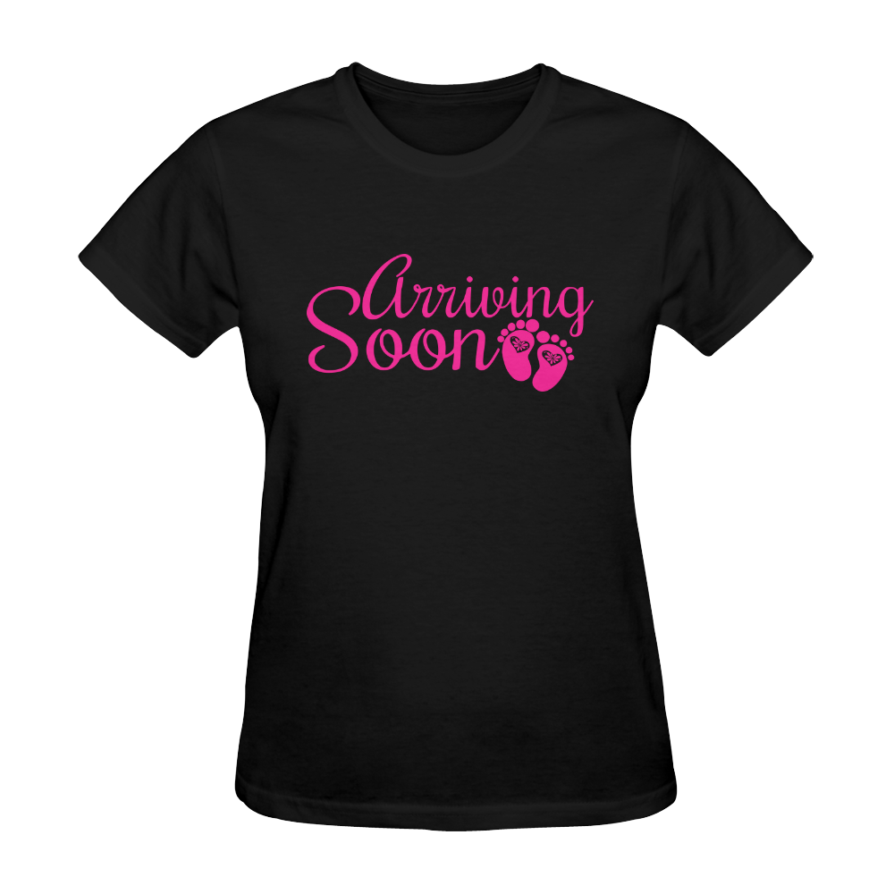 Pink Arriving Soon Pregnancy Announcement Sunny Women's T-shirt (Model T05)