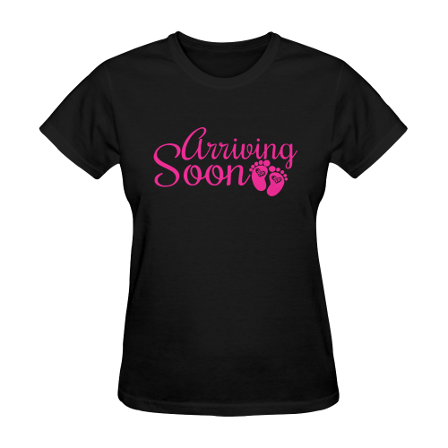 Pink Arriving Soon Pregnancy Announcement Sunny Women's T-shirt (Model T05)