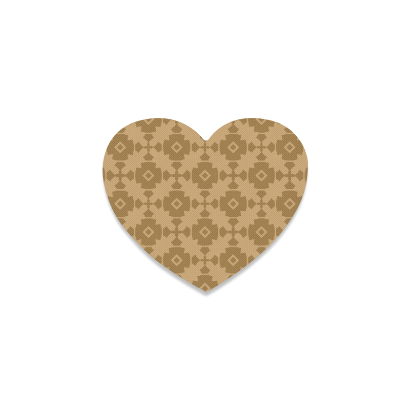 Dark tan Geometric Tile Pattern Heart Coaster