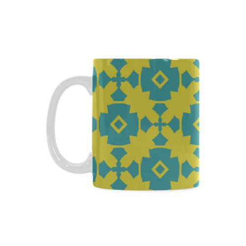 Yellow Teal Geometric Tile Pattern White Mug(11OZ)