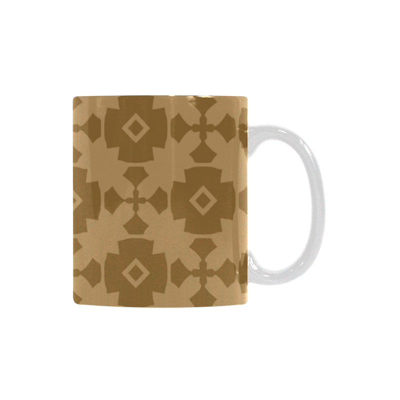 Dark tan Geometric Tile Pattern White Mug(11OZ)