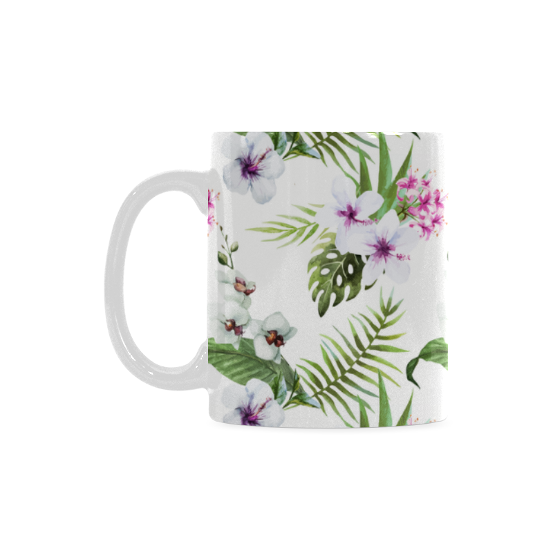 Tropical Hibiscus and Palm Leaves White Mug(11OZ)