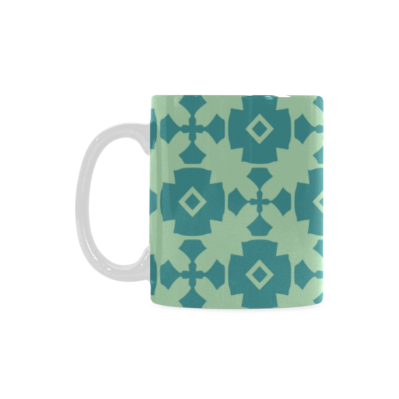 Teal Mint Geometric Tile Pattern White Mug(11OZ)