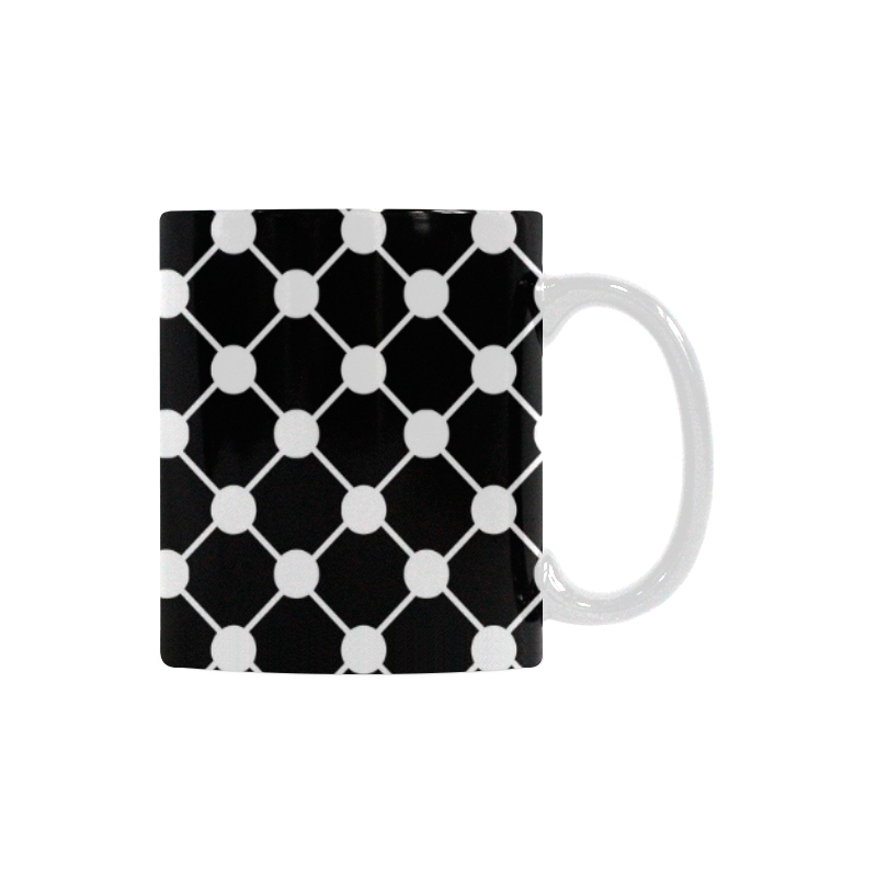 Black and White Trellis Dots White Mug(11OZ)