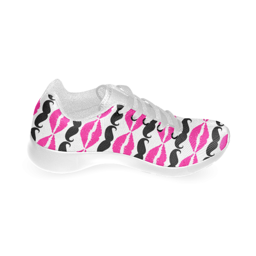 Pink and Black Hipster Mustache and Lips Men’s Running Shoes (Model 020)