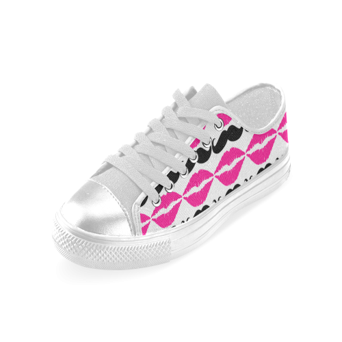 Pink and Black Hipster Mustache and Lips Women's Classic Canvas Shoes (Model 018)