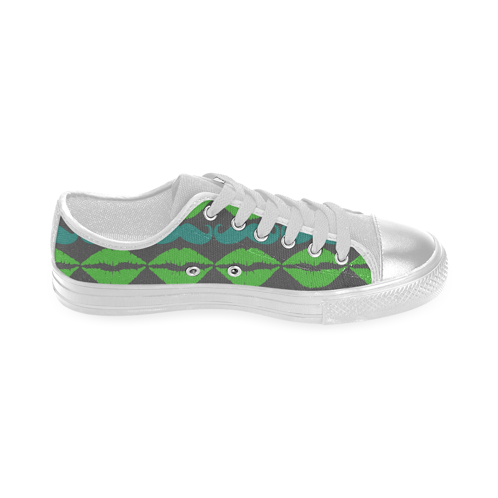 Green Hipster Mustache and Lips Women's Classic Canvas Shoes (Model 018)