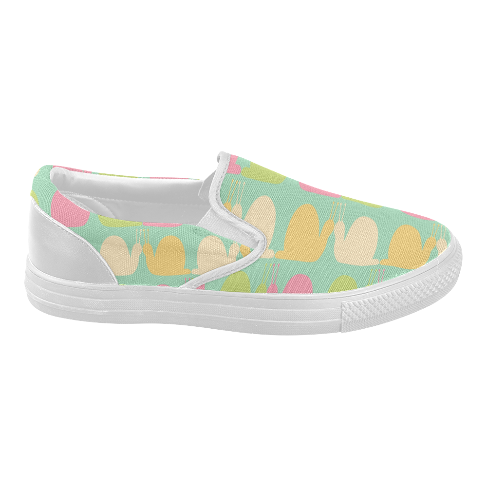 Pink and Lime Snails Pattern Women's Slip-on Canvas Shoes (Model 019)