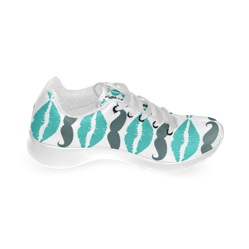 Teal Hipster Mustache and Lips Women’s Running Shoes (Model 020)