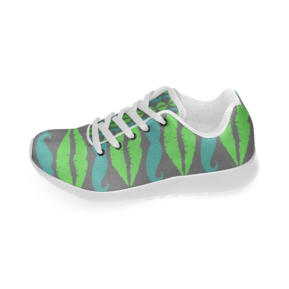 Green Hipster Mustache and Lips Women’s Running Shoes (Model 020)