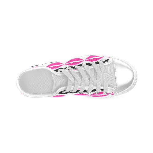 Pink and Black Hipster Mustache and Lips Women's Classic Canvas Shoes (Model 018)