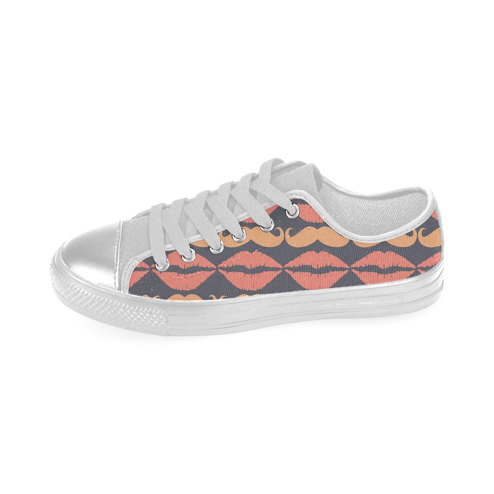 Orange Charcoal Hipster Mustache and Lips Women's Classic Canvas Shoes (Model 018)