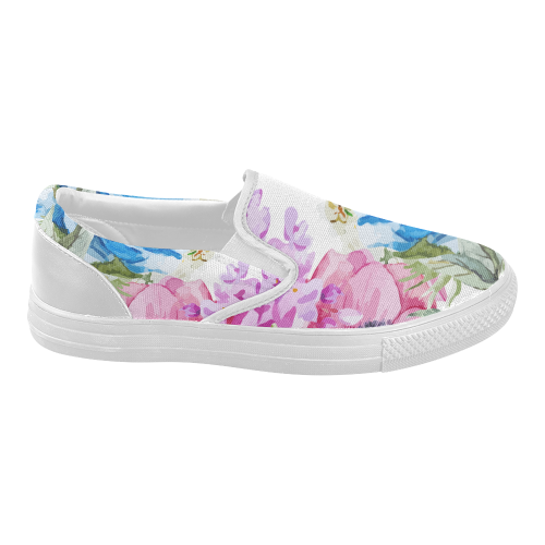 Watercolor Floral Pattern Women's Slip-on Canvas Shoes (Model 019)