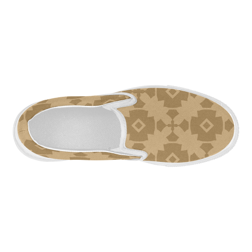 Dark tan Geometric Tile Pattern Women's Slip-on Canvas Shoes (Model 019)