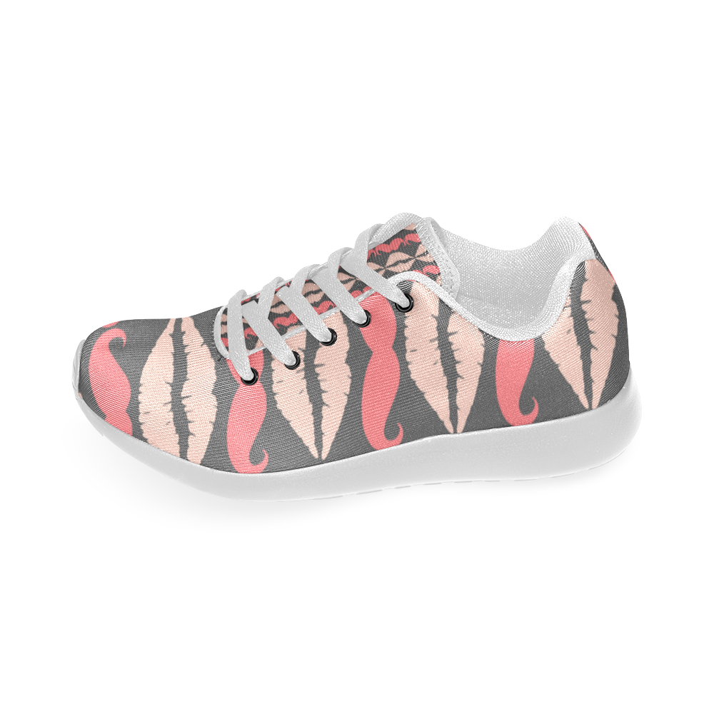 Pink Gray Hipster Mustache and Lips Women’s Running Shoes (Model 020)
