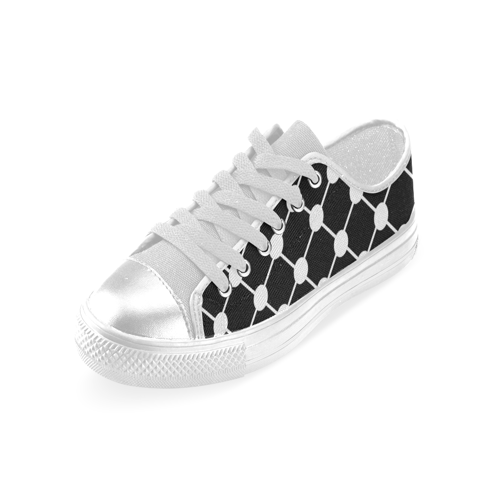 Black and White Trellis Dots Women's Classic Canvas Shoes (Model 018)
