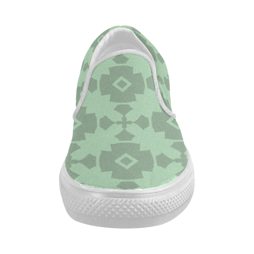 Mint Green Geometric Tile Pattern Women's Slip-on Canvas Shoes (Model 019)