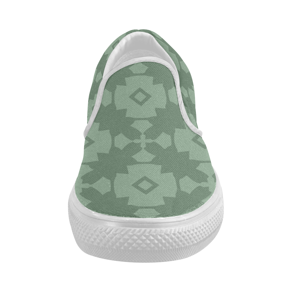 Green Geometric Tile Pattern Women's Slip-on Canvas Shoes (Model 019)