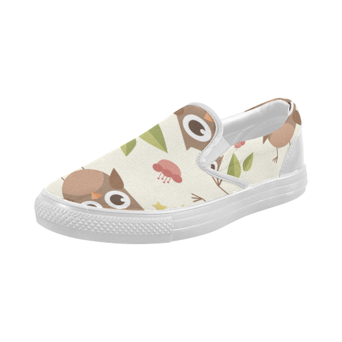 Modern Retro Owl Pattern Women's Slip-on Canvas Shoes (Model 019)